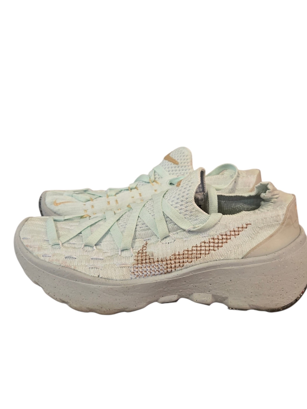 Nike Women's Mint Green Flyknit Running Sneakers with Rose Gold Swoosh